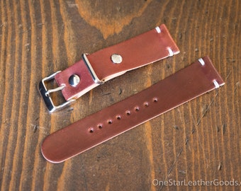 20mm leather two piece watch band - Horween shell cordovan leather, garnet