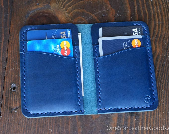 The Six Pocket Vertical leather wallet - blue Buttero leather