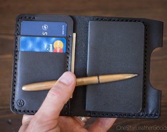 Micro notebook wallet "Park Sloper Junior" for Fisher Space Pen “Bullet” pen - black Buttero leather