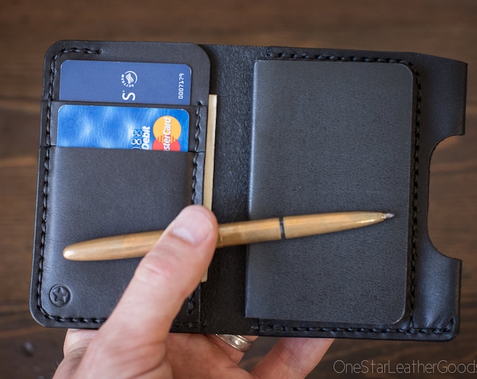 Micro notebook wallet "Park Sloper Junior" for Fisher Space Pen “Bullet” pen - black Buttero leather