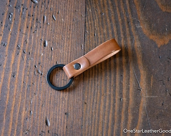 Key fob & keyring, keychain, Horween shell cordovan - bourbon / black