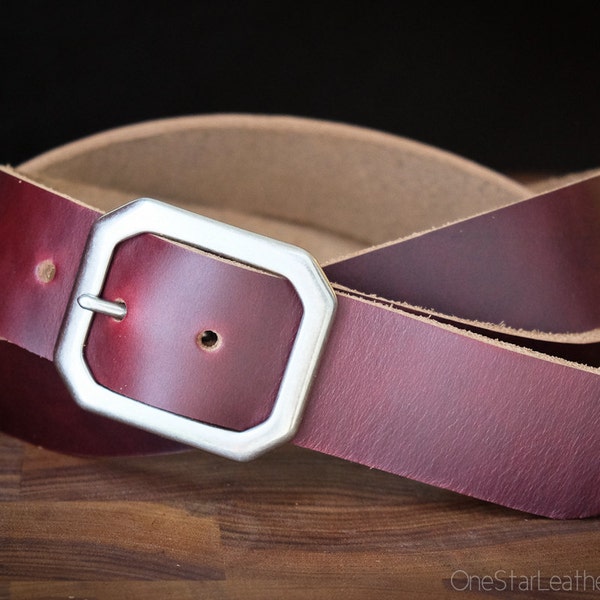 Custom sized belt - 1.5" width - Horween Chromexcel leather - center bar buckle - burgundy #8