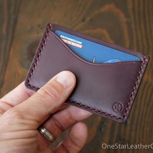 Cartera plana de tres bolsillos, color burdeos, n.º 8, Horween Chromexcel