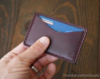 Cartera plana de tres bolsillos, color burdeos, n.º 8, Horween Chromexcel
