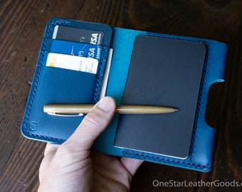 Small A7 notebook/wallet/pen, "Park Sloper Medium" - blue Buttero leather (PSM)