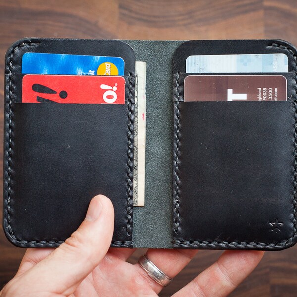 6 Pocket Vertical wallet, hand stitched, Horween chromexcel - black