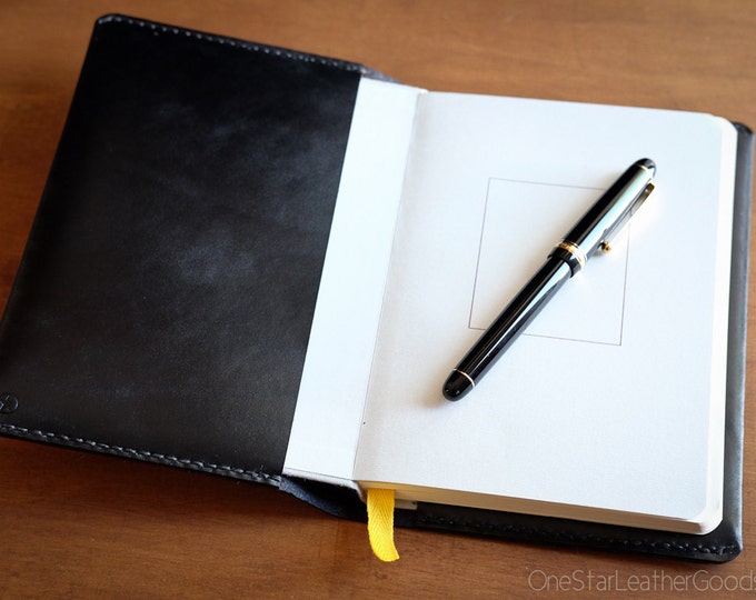 Leather wrap cover for Baron Fig Confidant A5 "Flagship" size, includes notebook - black