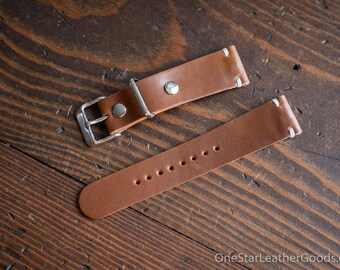 20mm leather two piece watch band - bourbon Horween shell cordovan leather