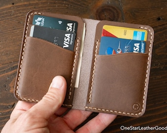The Six Pocket Vertical leather wallet - walnut Buttero leather / tan stitching