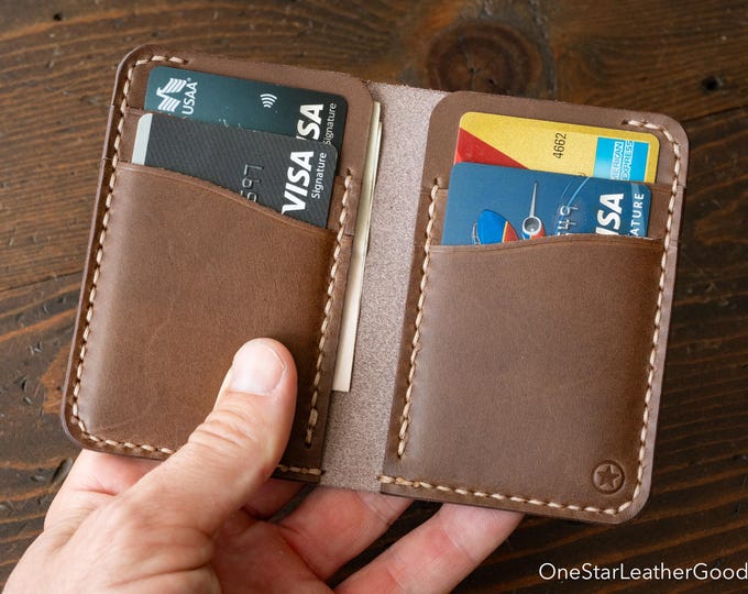 The Six Pocket Vertical leather wallet - walnut Buttero leather / tan stitching