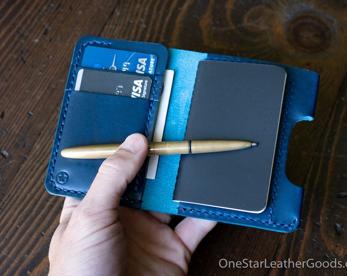 Micro notebook wallet "Park Sloper Junior" for Fisher Space Pen “Bullet” pen - blue Buttero leather