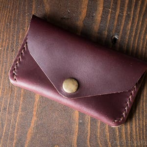 Bolsa de monedas / billetera / tarjeta de visita con chasquido, cuero Horween Chromexcel - Borgoña #8