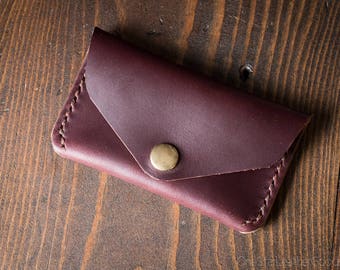 Coin pouch / wallet / business card case with snap, Horween Chromexcel leather - Burgundy #8