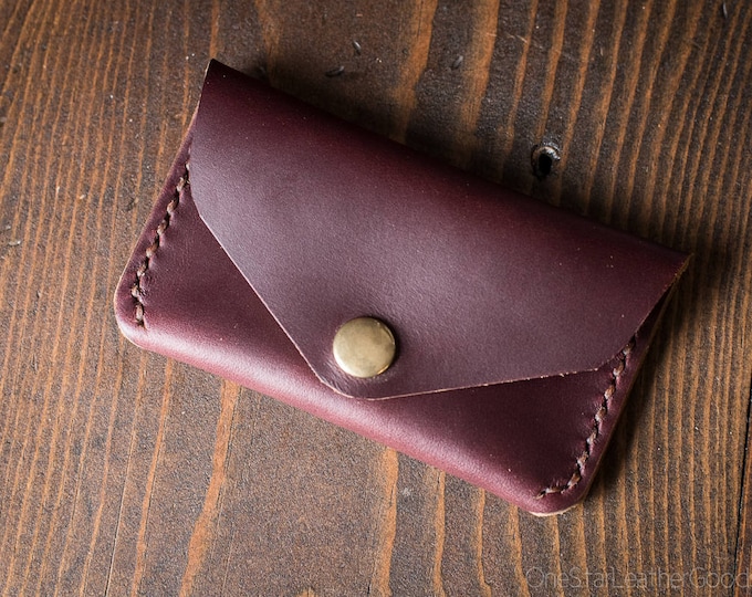 Coin pouch / wallet / business card case with snap, Horween Chromexcel leather - Burgundy #8