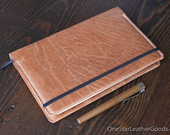 Rhodia A5 "Webnotebook" Hardcover leather wrap cover - textured tan Horween Dublin