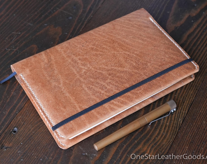 Rhodia A5 "Webnotebook" Hardcover leather wrap cover - textured tan Horween Dublin
