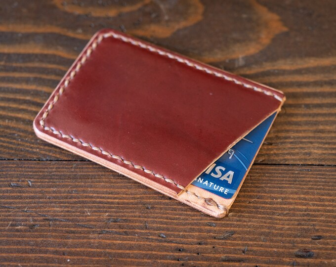 Double Minimalist micro card wallet - Horween shell cordovan - garnet