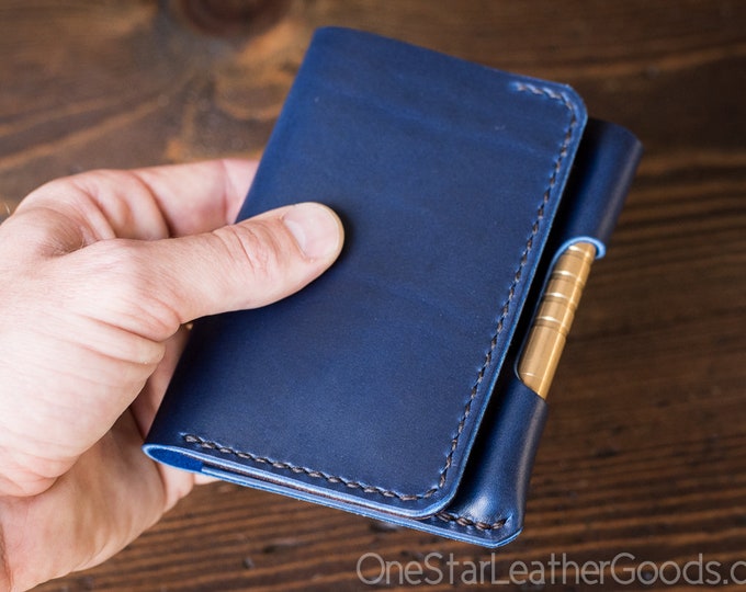 Small A7 notebook/wallet/pen, "Park Sloper Medium" - Horween Chromexcel blue / brown bridle leather (PSM)