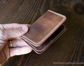 Two Pocket Card Wallet - Horween shell cordovan, marbled dark cognac