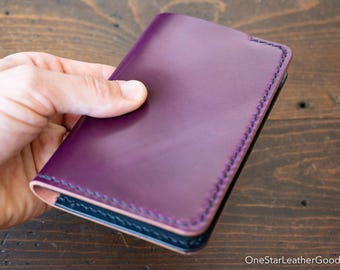 Field Notes wallet w/o pen sleeve "Park Sloper Senior No Pen” - ultraviolet Horween shell cordovan / black buttero leather (SSNP)