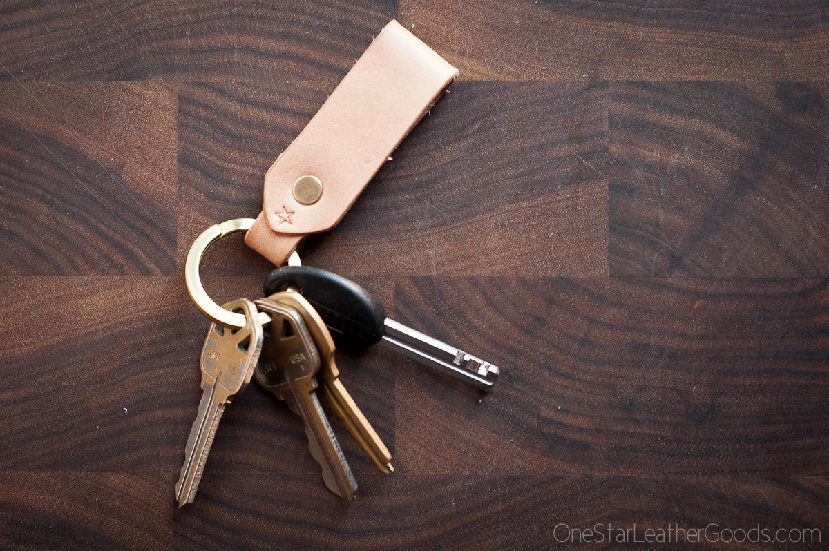 Key fob & keyring ring natural leather / SILVER