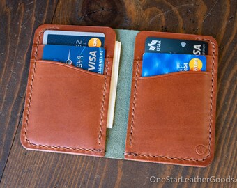 6 Pocket Vertical Leather Wallet - Horween Chromexcel forest / chestnut bridle leather