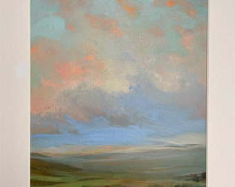 Original Landscape Oil Painting, Light over Wirral series, no.1,original artwork NOT a print, complete with 16”x12” mount and back.