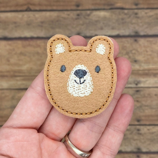 Set of 2 Sweet Round Bear Face FELTIES made with a wool blend felt   - Ready to ship