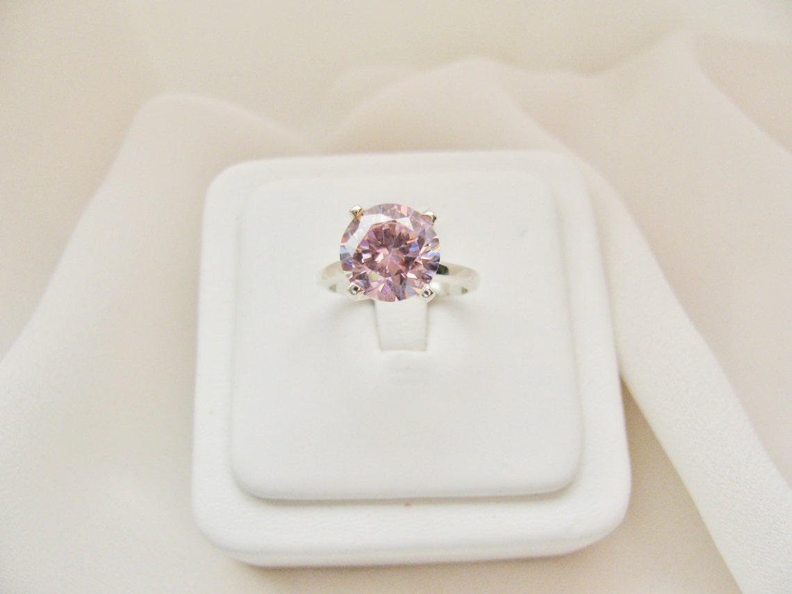 Pink Cubic Zirconia Ring in Sterling Silver Etsy