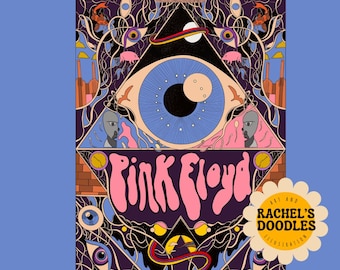 Hand-Drawn Dark Side | Pink Floyd -Inspired Psychedelic Art | Retro 60s Wall Print | Collectible Music Illustration