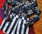 1970 39 s Monochrome Novelty quot E quot Printed Cotton Shirt