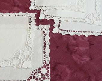 Antique Lace Cocktail Beverage Napkins Vintage Coasters Doilies 5 piece set