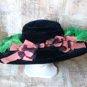 Fine Millenery Women’s Elegant Pink and Black Feathered Cloche Hat Womens winter cloche felt hat. Pink black white wool Hat  main image 2