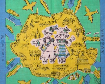 Unique Antique Hanky / Vintage Handkerchief / ROMANIA Souvenir Hanky / 1950s Mid Century / UNUSED