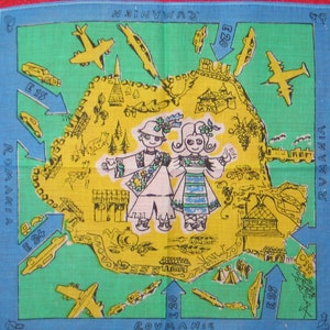 Unique Antique Hanky / Vintage Handkerchief / ROMANIA Souvenir Hanky / 1950s Mid Century / UNUSED