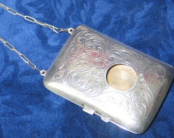 Antique Victorian Compact Purse Sterling Silver Chatelaine Coin Dance Purse Art Nouveau