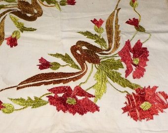 Antique Society Silk Pillow Cover Art Nouveau Hand Embroidery Vintage Boudoir Pillow