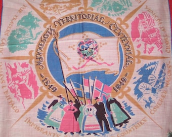 Antique Hanky Vintage Minnesota Centennial Handkerchief 1849-1949 Souvenir-UNUSED orig label