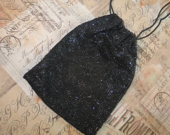 ANTIQUE Beaded Purse / early 1900s Victorian Purse / Germany / Antique Purse / MICRO Hand Beaded / Black & Graphite Glass Beads