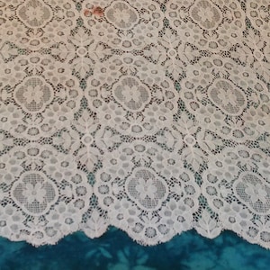 Antique French Alencon Net Lace Flounce 22&quot;W 46&quot;L Ivory Sewing Period Costume