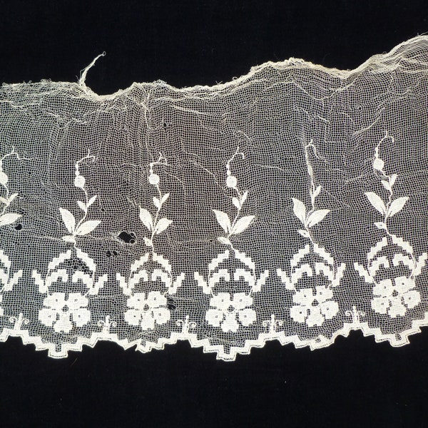 Antique Flanders Bobbin Lace Victorian Trim Flounce- 10" x 27"-Clothing Period Costume Sewing