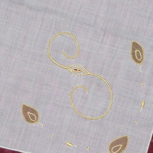 NOS Antique Hanky Monogram "S" Vintage Hanky Madeira Embroidery Embroidered Bridal Wedding Handkerchief Hanky Hankie