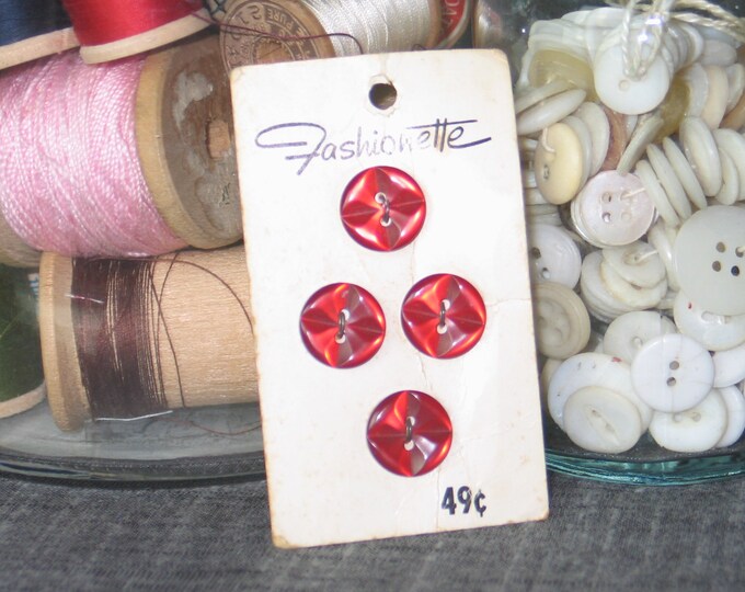 Vintage FASHIONETTE Buttons-Dark Red Buttons New Old Stock-Orig Card-Deadstock 58 inches
