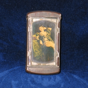 Risque-Victorian French Antique Vesta Case, Mach Safe, RISQUE WOMAN-Match Holder Striker Celluloid Woman Vesta Case,