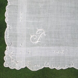 Antique Monogram "F" Hanky / Vintage Madeira Embroidery / Embroidered Bridal Wedding Handkerchief Hanky Hankie