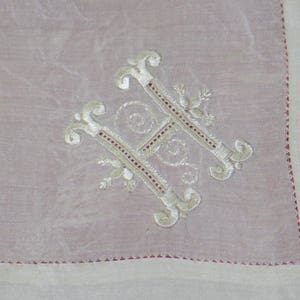 Antique Silk Hanky / Antique early 1900s Hanky / Hand Embroidery / Monogram "H" / Embroidered Bridal Wedding Handkerchief Hanky Hankie