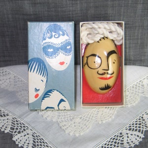 Rare MIB Art Deco SOAP on a ROPE with Cord - Masked /Harlequin-style lady and gentleman w/monocle, Shulton - Clifton New Jersey
