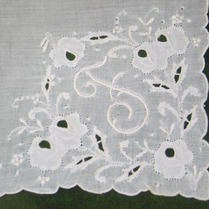 Antique Monogram "F" Hanky / Vintage Madeira Embroidery / Embroidered Bridal Wedding Handkerchief Hanky Hankie