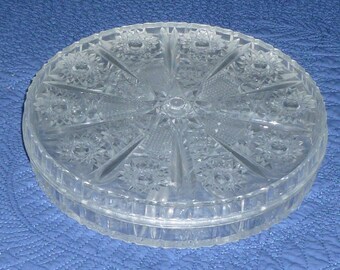 Sweet Vintage Sewing Basket Button Box Lucite Plastic Cut glass look Original