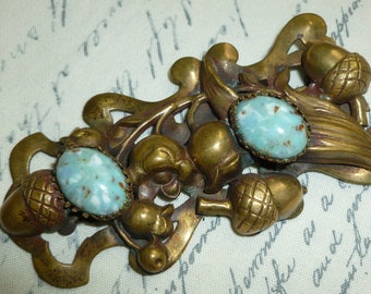 Art Nouveau Turquoise Fur Clip, Sash Pin, Victorian Era, Antique Wrap Clip, early 1900s, Vintage